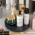 AMH 9-Inch Oak Lazy Susan Vanity Tray with Black Brush Gold Metal Frame - Image 2