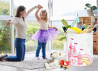 MAIZMZ Pink Castle Storage Bins Organizer Toy Box Laundry Basket Large Canvas Collapsible Chest for Home/Dorm/Kitchen/Pet/Office/Closet/Shelf/Gift Baskets - Image 2