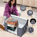 Fab totes 90L Clothes Storage, Foldable Thick Fabric Blanket Storage Bags | Foldable Containers with Zippers,Window and Handles for Organizing Bedroom, Closet, Comforter, Bedding,Dorm essentials - Image 4