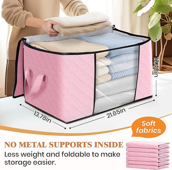 Fab totes 3 Pack Storage Bags for Clothes Blanket Storage Bins with Lids | Foldable Closet Organizers with Zippers,Window and Handles,Fabric Storage Bins for Sweater,Comforter,Bedding,Dorm essentials - Image 2