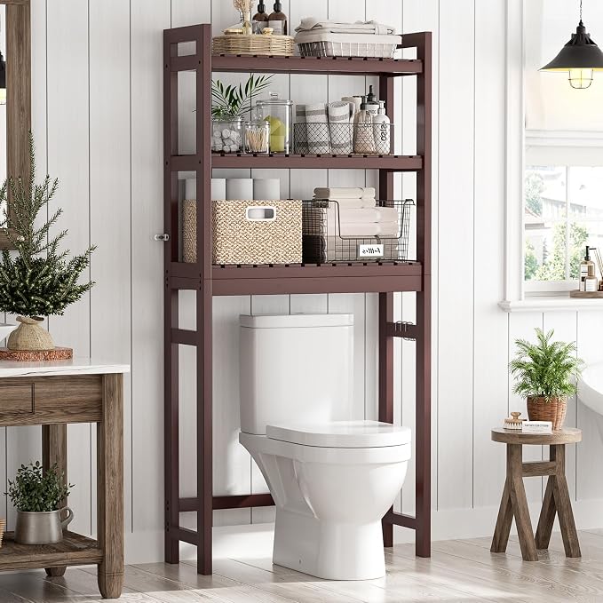 Homykic Over The Toilet Storage, 3-Tier Bamboo Bathroom Shelf, Espresso - Image 2