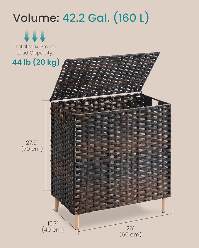 SONGMICS 3-Section Laundry Hamper with Lid, PE Rattan, 42 Gallons (160 L) - Image 7