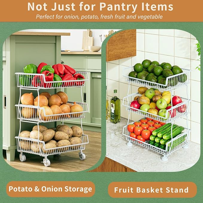 OKZEST Pantry Organizers and Storage Cart with Upgraded Metal Hub Casters - Image 6