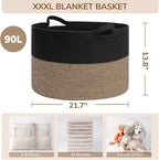 INDRESSME XXXLarge Woven Rope Blanket Basket Living Room Mix Black, 90L - Image 3