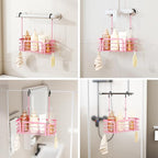 SWTYMIKI Shower Caddy Hanging Organizer - Over the Door Shower Caddy with 6 Hooks, 2 Installation Ways, Stainless Steel Rustproof Bathroom Organizer, Pink Small - Image 2