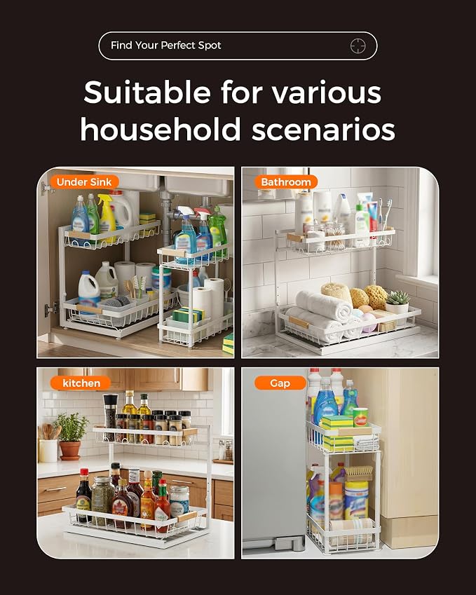 Sevenblue 2-Pack 2-Tier Height Adjustable Under Sink Organizer & Storage - Image 8