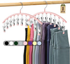 Metal Yoga Pants Hangers 1 Pack w/10 Clips Holds 10 Leggings, Space Saving Hanging Closet Organizer w/Rubber Coated Closet Organizers and Storage, Pink by Volnamal