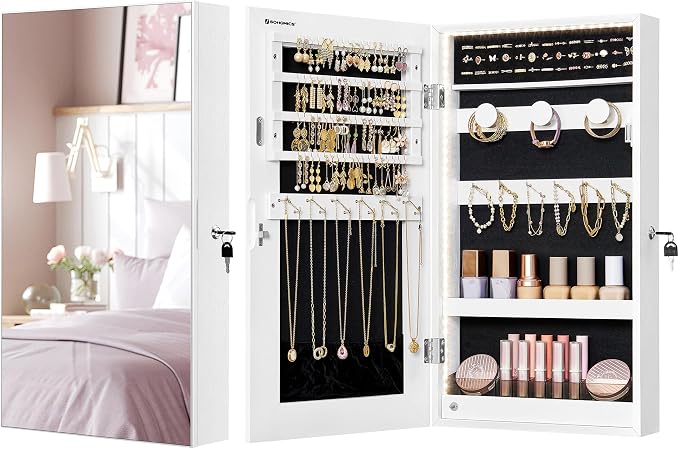 SONGMICS Lockable Jewelry Cabinet Armoire with Mirror, Wall-Mounted - Image 8