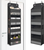 TYMENSH Black Over Door Organizer with 4 Large Clear Pockets, Compact Black Hanging Door Storage for Closet, Bathroom, Bedroom, Dorm, Nursery, Toys, Cosmetics, Baby Essentials by TYMENSH