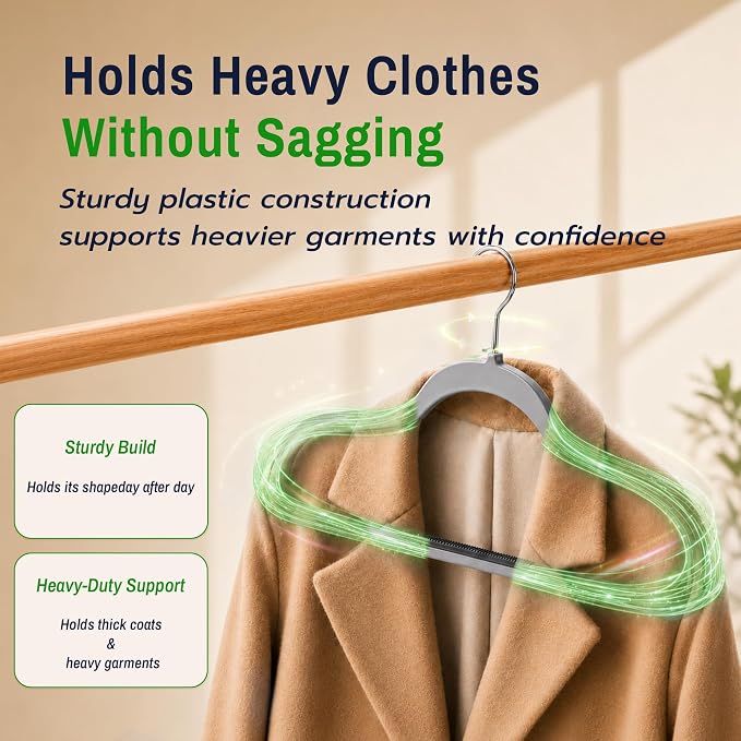 Plastic Hangers 30 Pack, Non-Slip Space-Saving Clothes Hangers, Gray - Image 3
