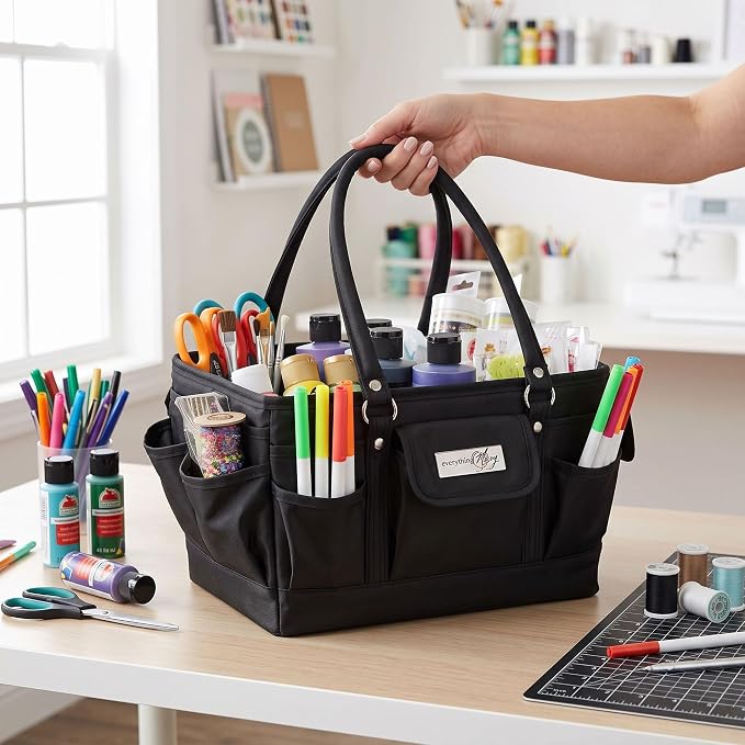 Everything Mary Deluxe Store & Tote Organizer – Black Craft Caddy with Handle – Collapsible Bag for Sewing, Scrapbooking, Art Supplies & DIY Project Organization - Image 2