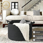 INDRESSME XXXLarge Woven Rope Blanket Basket Living Room Black, 90L - Image 7
