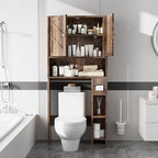 Over Toilet Storage Cabinet with Toilet Paper Holder Stand, Freestanding Bathroom Storage Cabinet, Rustic Farmhouse Bathroom Organizer with Adjustable Shelf & Anti-Tipping, Walnut - Image 3
