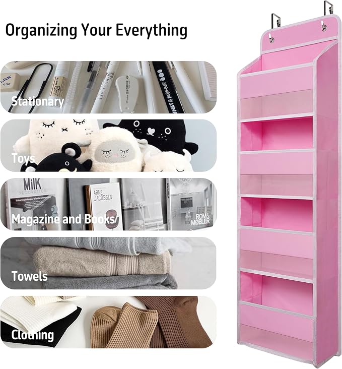 Giraffe Creation Compact Pink Over Door Organizer with 4 Large Clear Pockets, Compact Hanging Door Storage for Nursery, Bedroom, Bathroom, Closet, Baby Essentials - Image 6