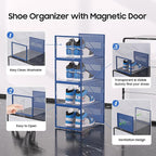 eWonLife Large Shoe Organizer Storage Box with Magnetic Door,12 Pack Clear Plastic Stackable Sneaker Containers for Closet, Connect Left and Right Shoe Box for Entryway, Drop Front, Under Bed (Blue) - Image 7