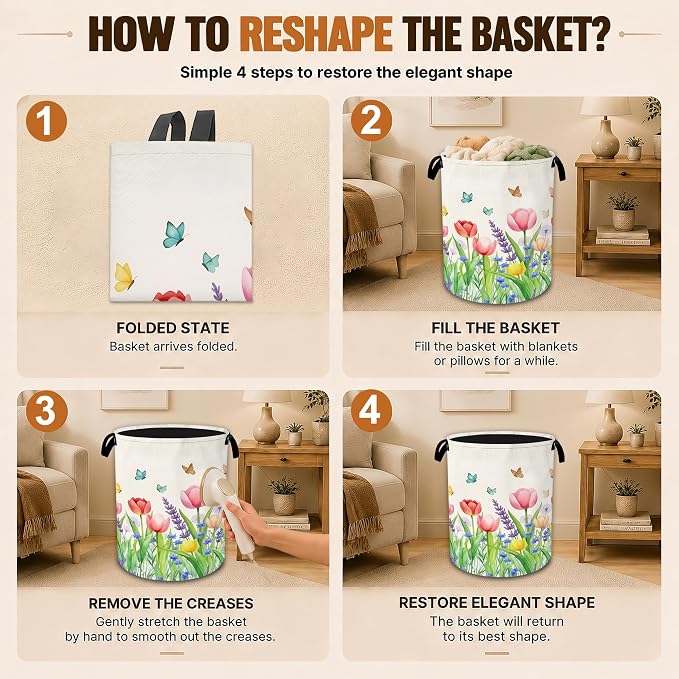 Decorative Foldable Laundry Basket with Handles,Watercolor Tulips Oxford Clothes Hamper featuring Spring Flowers, 16 x 20.8 Inch Storage Basket for Bedroom Bathroom Laundry Room,20.8x16 Inch - Image 6