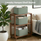 75L Green Cotton Rope Storage Basket, Large Rectangle Laundry Hamper with Handles, 22”x17”x12” Woven Blanket and Toy Basket for Living Room, Bedroom and Nursery - Image 3