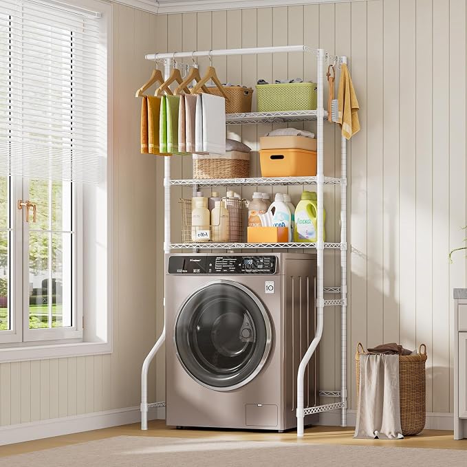 ONBRILL 3 Tiers Expandable Over Washer and Dryer Shelves, White - Image 2