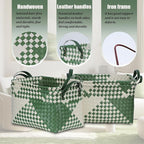 BROWNLILY Handwoven Clothes Basket Laundry Hampers Large Wicker Storage Baskets for Shelves Blankets Closet Storage Bins Car Bedroom Bathroom Organizers and Storage Bath (Pack of 4, Green&White) - Image 2