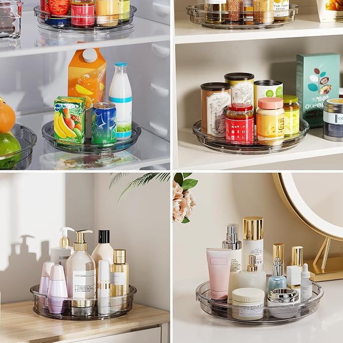 LAMU 3 Pack Lazy Susan Organizer Turntable for Cabinet, Condiment Organizer for Kitchen Pantry Organizers and Storage, Table Top, Fridge, Countertop, Spice Organization, 12'' 10.6'' 9.25'', Grey - Image 4