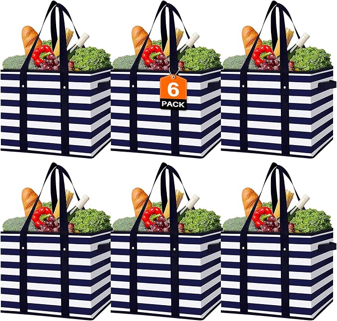 Reusable Grocery Bags 6 Pack, Foldable & Water Resistant Shopping Bags by WiseLife