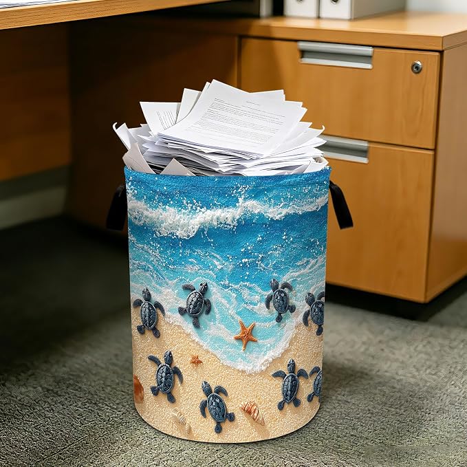 Sea turtles Waves Laundry Basket Foldable Laundry Hamper With Handles Clothes Storage Bucket Organizer Laundry Bag For Bedroom Bathroom Laundry Storage 19.6 x 15.7 - Image 7