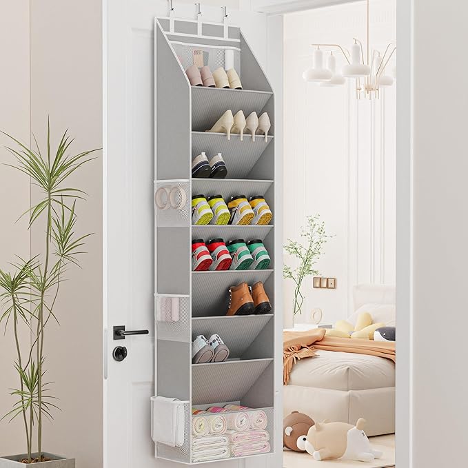 Criusia Shoe Storage, Over the Door Shoe Organizer, Hanging Closet Shoe Storage with Large Deep Pockets, Fits 16–24 Pairs of Sneakers, Sandals, Boots, Gray - Image 8