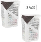 Mind Reader 60L Slim Laundry Hamper, Clothes Basket, Lid, Ventilated, Plastic, Set of 2, White - Image 7