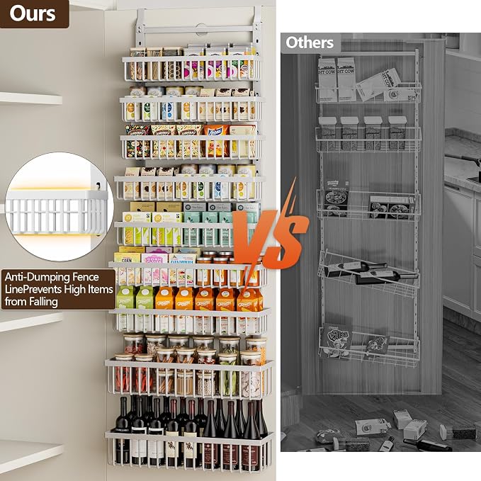 POKIPO 9 Tier Over The Door Pantry Organizer, 2 in 1 Wall Mount or Hanging Spice Rack with Adjustable Deep Basket, Heavy-Duty Seasoning Organizer and Storage for Kitchen Cabinet Closet Bathroom - Image 8