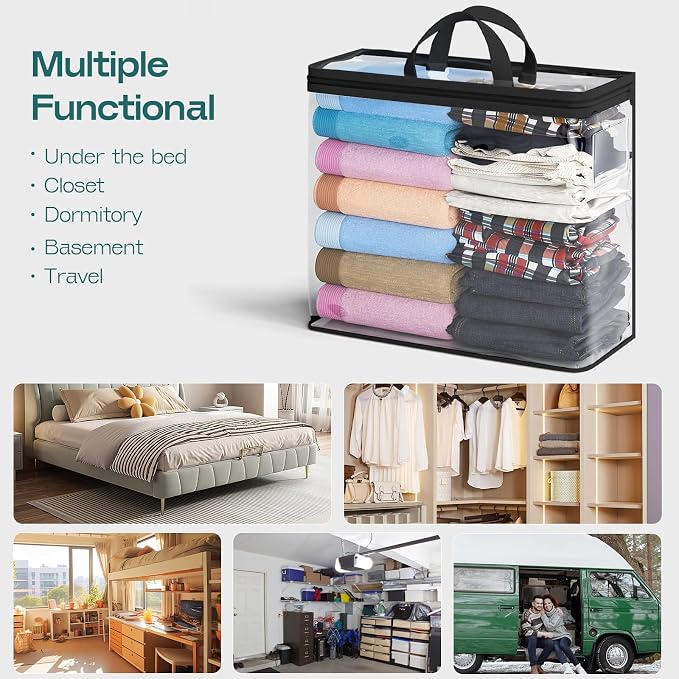 Hopack Under Bed Storage Bags Organizer, 22L Clear Storage Bags, Bags Organizer Clear Zipper Containers Bedroom, Storage Bag for Sweater, Clothes, Shoe Toy, Blanket, Sheet (Black,10PACK) - Image 7