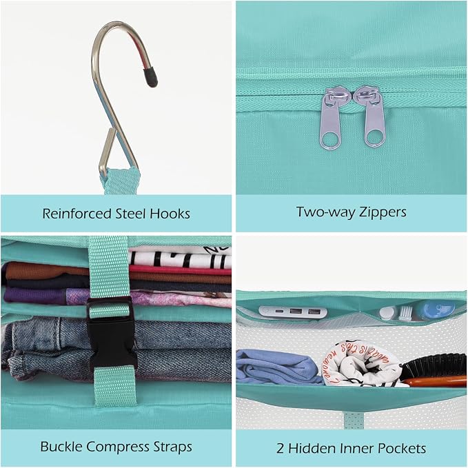 Surblue Hanging Closet Storage Bag Collapsible 3-Shelf Washable Oxford Fabric with 2 Hooks (XL 17.71 * 11.81 * 20in,Aqua Blue) - Image 6