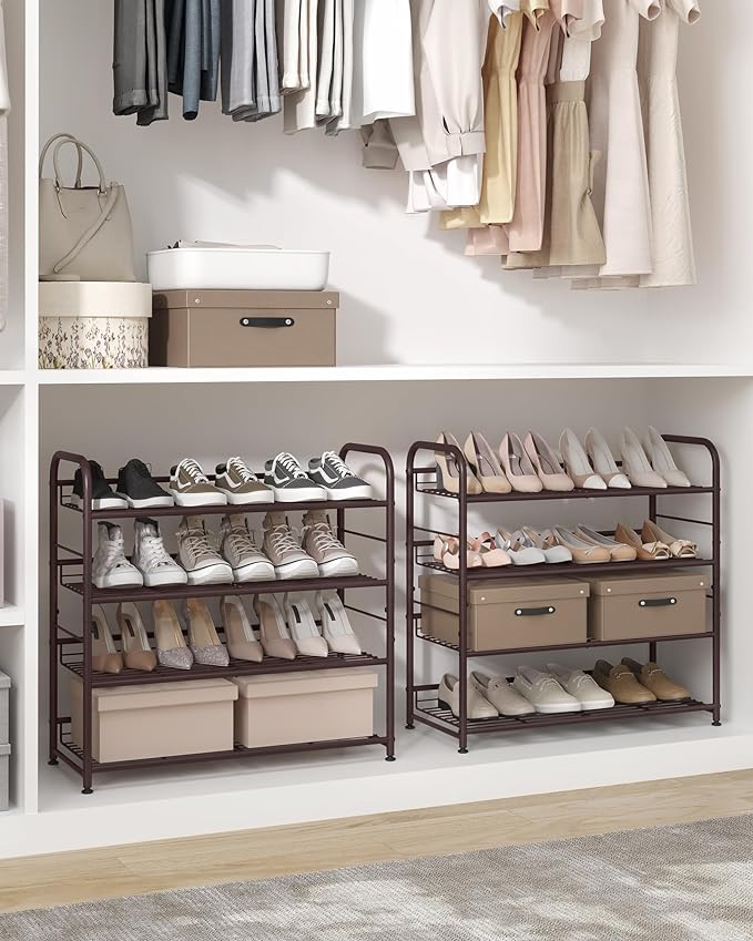 SONGMICS 4-Tier Stackable Metal Shoe Rack, Holds Up to 16 Pairs of Shoes | Shoe Organizer for Closet, Entryway, and Small Spaces, with Adjustable Slanted Shelves, Bronze, DAVIAN Collection ULMR067A01 - Image 2