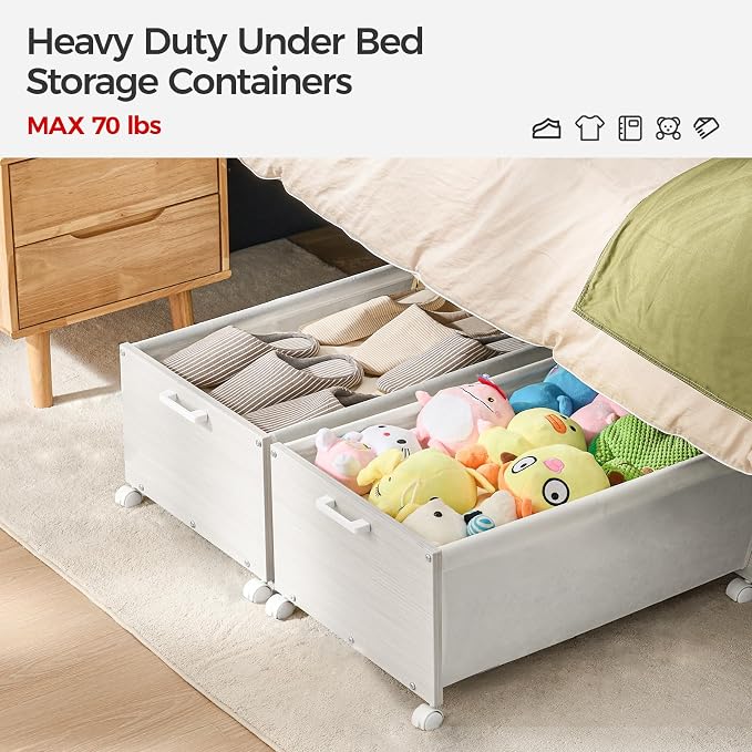 FOUCSSOMEI Under Bed Storage with Wheels, Wooden Under Bed Drawers On Wheels, Rolling Under Bed Shoe Storage, Space Saving,White,Quadruple Size,90L - Image 2