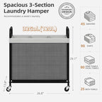 STORAGE MANIAC Rolling Laundry Hamper with Wheels 3-Section Laundry Sorter Rolling Laundrys Basket on Wheels with Removable Bag Clothes Hamper Laundrys Organizer Cart Bathroom Bedroom 120L Grey - Image 3
