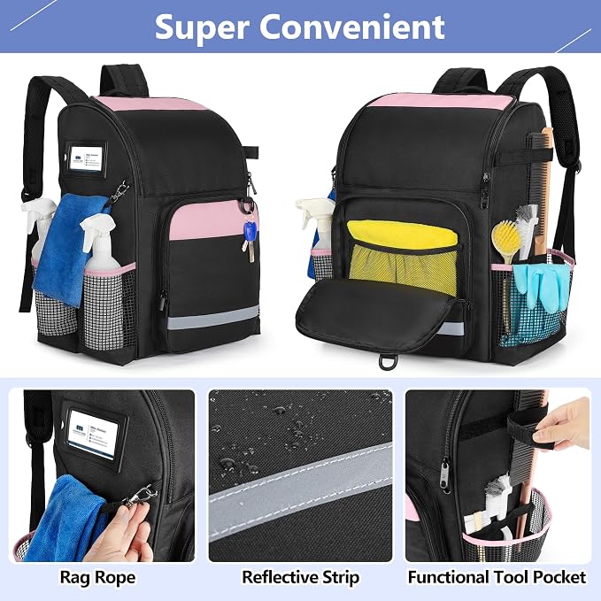 LoDrid Cleaning Backpack with Thickened Adjustable Shoulder Straps, Pink - Image 2