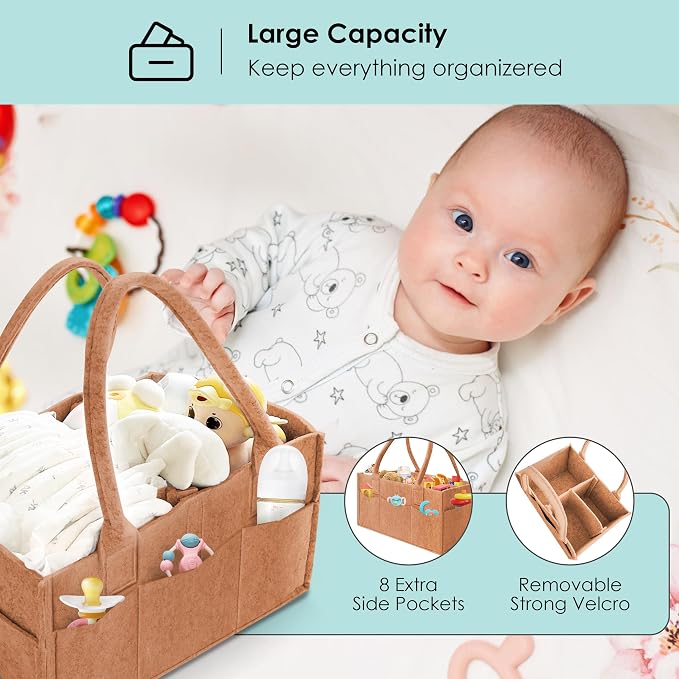 HIPHOP PANDA 2-Pack Diaper Caddy Organizer - Nursery Storage Bin & Car Organizer for Diapers, Wipes, and Baby Essentials - Dual-Color Solid Set (Caramel/Oatmeal), Large Size - Image 4