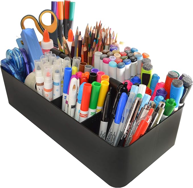 8 Compartments DIY Dividers,Large Portable Caddy, Multi Purpose,Stackable, Modern Solution for School, office, Desktop Endless use of your Choice -MADE IN USA (Black) by EnjoyOrganizer