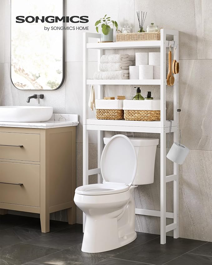 SONGMICS 3-Tier Bamboo Over The Toilet Storage, Adjustable Shelf, 66.9''H - Image 2
