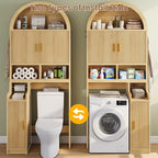 Itaar Arched Over The Toilet Storage Cabinet, 78.7" H Fluted Bathroom Organizer with Reversible Side Cabinet, Adjustable Shelves, Anti-Tipping, Hooks & Paper Holder for Bathroom Laundry Room, Oak - Image 5