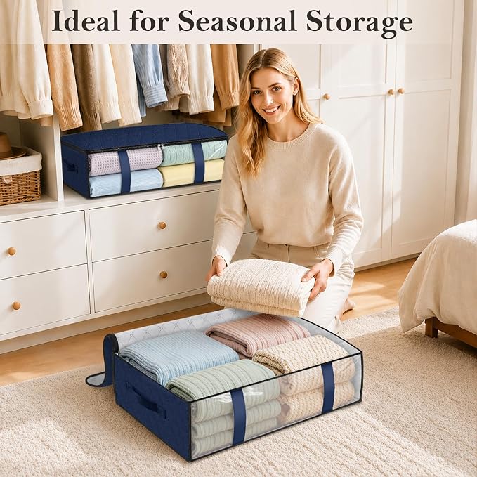 StorageRight Under Bed Storage Bags, 8 Pack, 40L, Blue | Breathable Non-Woven Fabric with a Clear Window and Zippered Top for Clothes, Comforters, Blankets and Seasonal Storage - Image 8