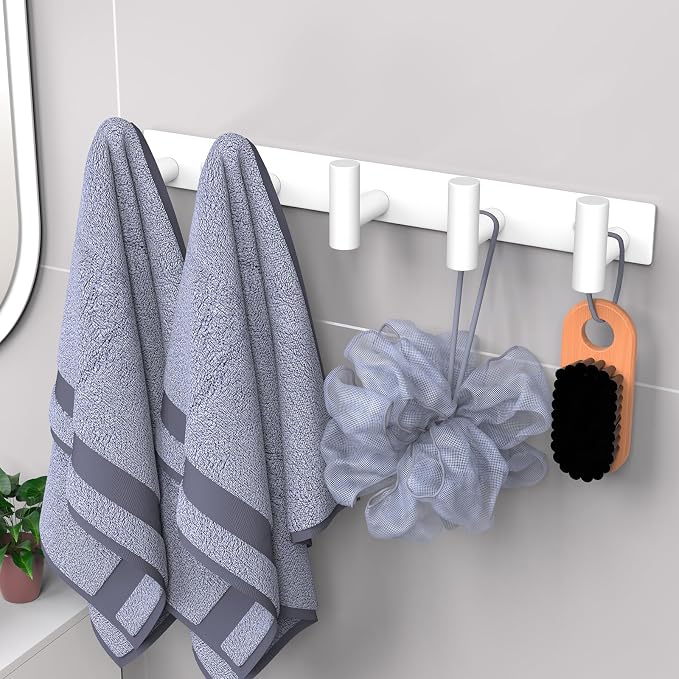 VAEHOLD Hat and Coat Wall Mount Rack - Hooks for Robes, Bags, Keys, and Towels - Bathroom Towel Hanger Organizer (White, “T“ Shape 5 Hooks 1 Pack) - Image 2