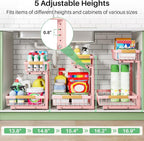 Kitstorack Under Sink Organizer, 2 Tier Under the Sink Storage, Slide out Pull out Cabinet Organizer Shelf, Metal Sliding Drawer for Kitchen Bathroom Pantry Closet Organization Rack, Pink, 2 Pack - Image 4