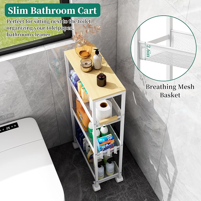 4-Tier Slim Utility Rolling Laundry Cart with Wheels, Easy to Assemble - Image 2