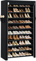 CASAMAYA Shoe Rack with Covers, 10 Tiers Tall Shoe Rack Organizer, Large Capacity Shoe Shelf Storage, Hold 40 Pairs of Shoes, Vertical Shoe Storage Organizer for Closet, Entryway, Black, SRT104B01 by Unknown