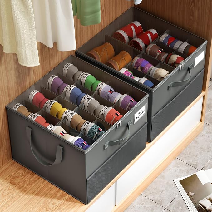 Large Reinforced Shoe Organizer for Closet with Adjustable Dividers, Gray | Customizable Compartments for Sneakers, Boots, Heels, Sandals, Clothes, Towels and Toys, Versatile Cube Storage Organizer - Image 7
