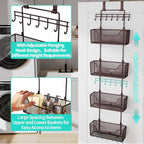 HapiRm Over The Door Organizer - Hanging Door Organizer with 4 Metal Large Capacity Baskets and Adjustable Coat Hook for Bathroom Bedroom Kitchen Pantry Closet Cabinet - Image 7