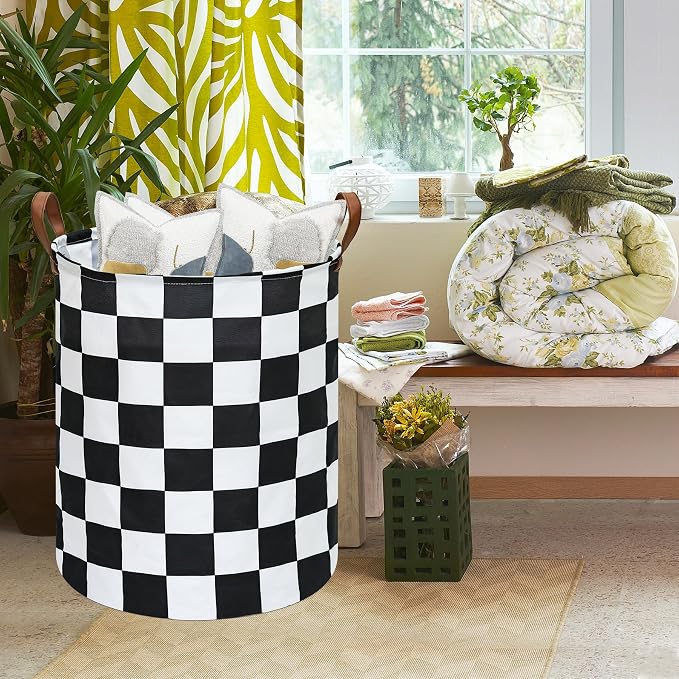 MAIZMZ Checkered Flag Canvas Storage Basket 63L Waterproof Laundry Hamper with Handles, Collapsible Racing Themed Organizer Bin for Boys Bedroom, Toys, Clothes, Gift Giving - Image 5