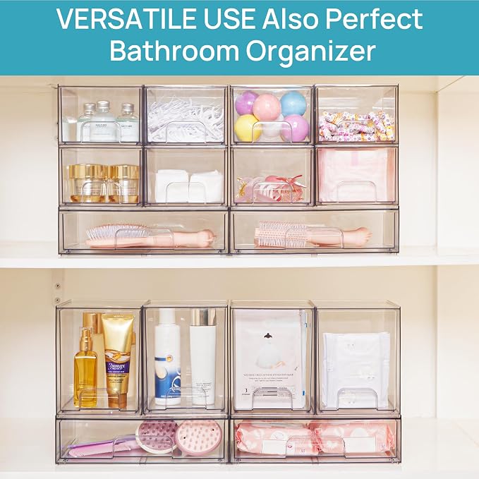 Vtopmart Clear Stackable Storage Drawers, 4 Pack Tall Plastic Organizers - Image 8