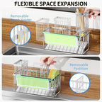 Cisily Kitchen Sink Caddy Organzier with High Brush Holder, Sponge Holder for Sink, 304 Rustproof Stainless, Kitchen Countertop Soap Dispenser Organizer (Silver With Towel Rack, 9.25″) - Image 7