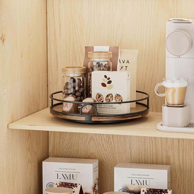 LAMU 12'' Rotating Lazy Susan Organizer, Wooden Lazy Susan Turntable - Image 5